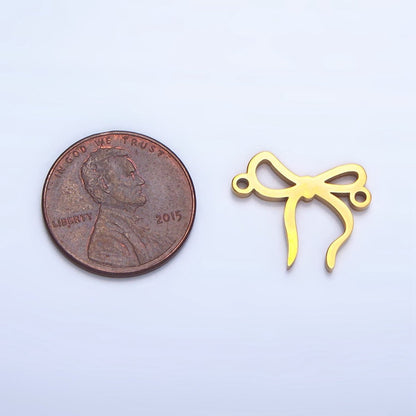 Stainless Steel 15mm Ribbon Bow Charm Connector in Gold &amp; Silver | F279