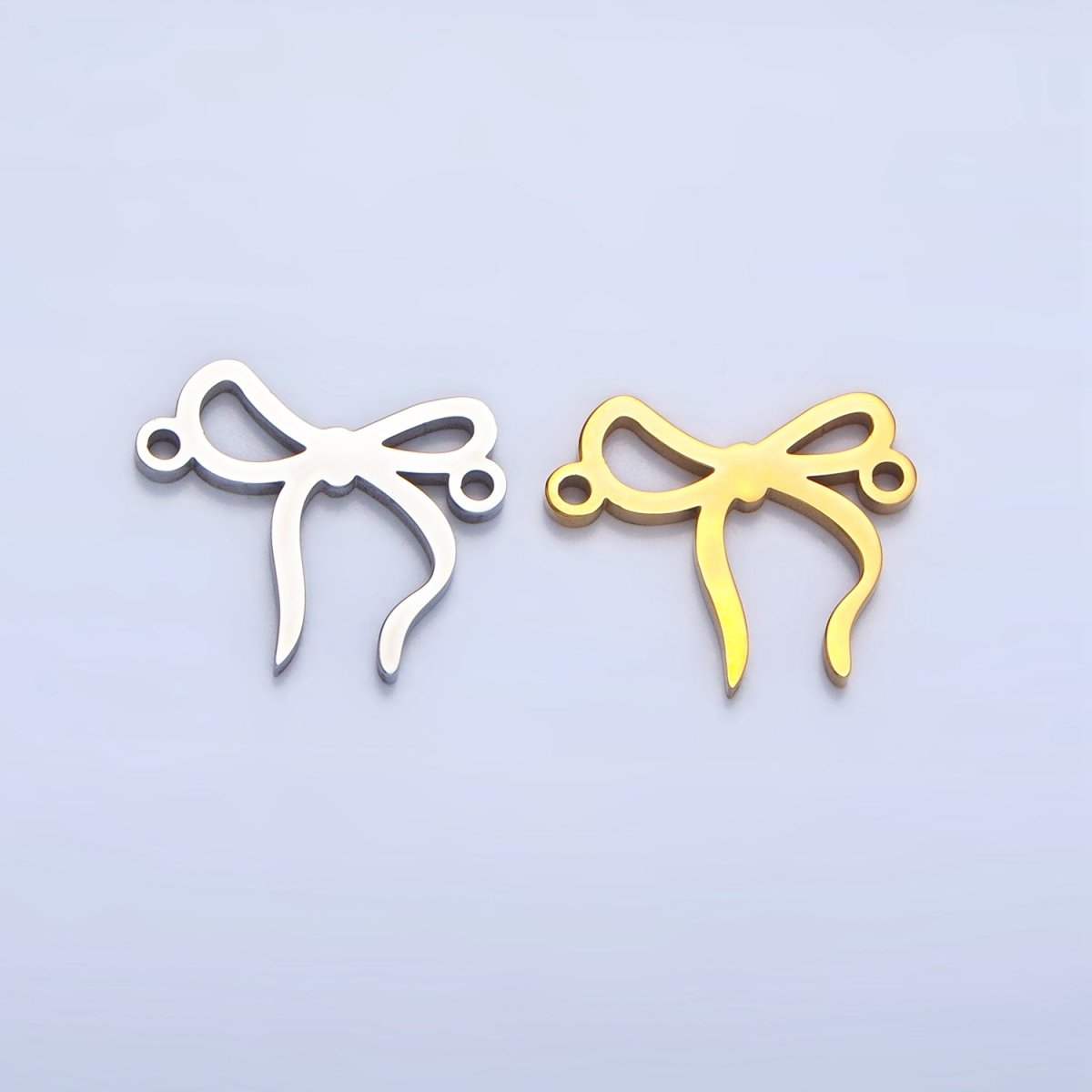 Stainless Steel 15mm Ribbon Bow Charm Connector in Gold &amp; Silver | F279