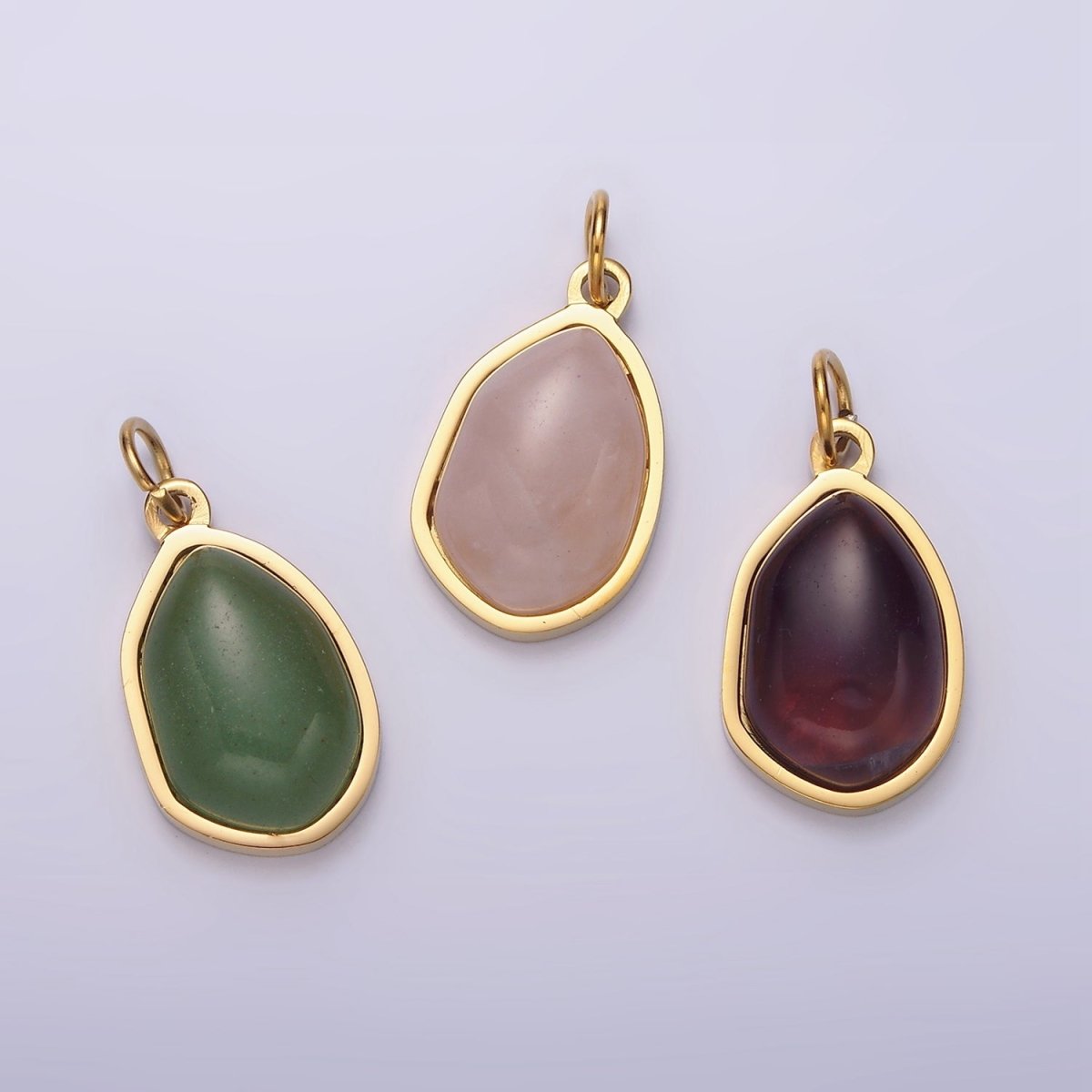 Stainless Steel Rose Quartz, Aventurine, Amethyst Abstract Teardrop Charm | P-638 ~P-640