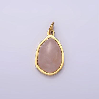 Stainless Steel Rose Quartz, Aventurine, Amethyst Abstract Teardrop Charm | P-638 ~P-640