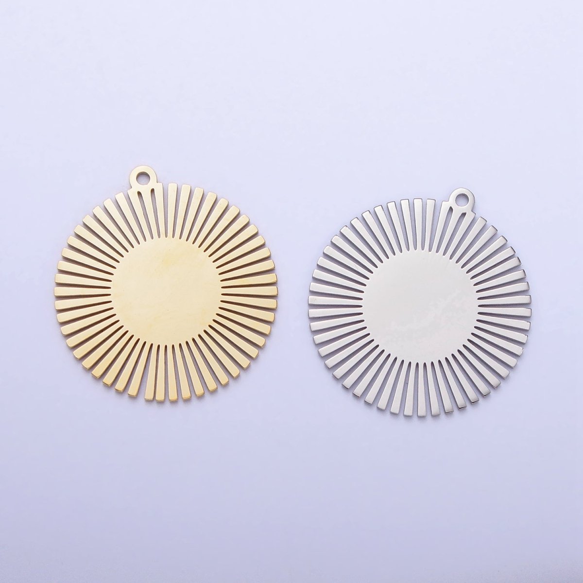 Stainless Steel Round Celestial Shining Sun Charm in Gold &amp; Silver | P-908
