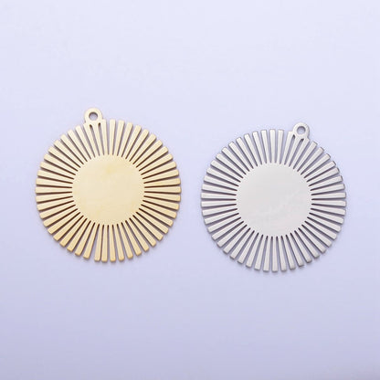 Stainless Steel Round Celestial Shining Sun Charm in Gold &amp; Silver | P-908