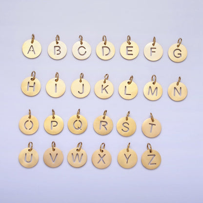 Stainless Steel Round Initial Alphabet Personalized Mini Add-On Charm in Gold | A-403-A-415