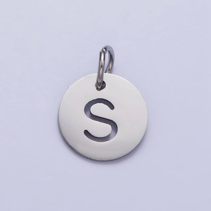 Stainless Steel Round Initial Alphabet Personalized Mini Add-On Charm in Silver | A-416-A-428