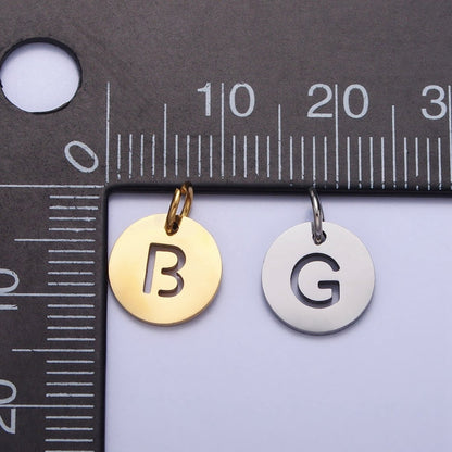 Stainless Steel Round Initial Alphabet Personalized Mini Add-On Charm in Silver | A-416-A-428