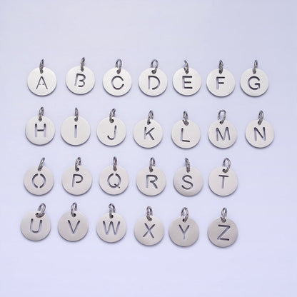 Stainless Steel Round Initial Alphabet Personalized Mini Add-On Charm in Silver | A-416-A-428