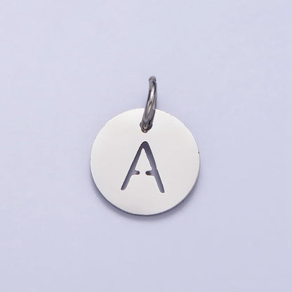 Stainless Steel Round Initial Alphabet Personalized Mini Add-On Charm in Silver | A-416-A-428
