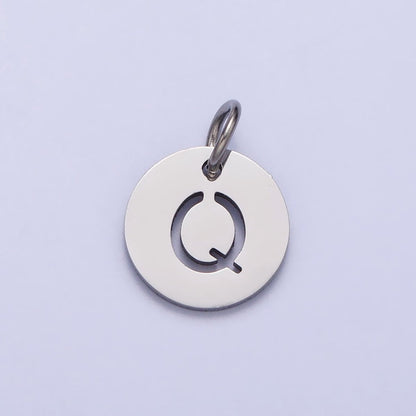 Stainless Steel Round Initial Alphabet Personalized Mini Add-On Charm in Silver | A-416-A-428