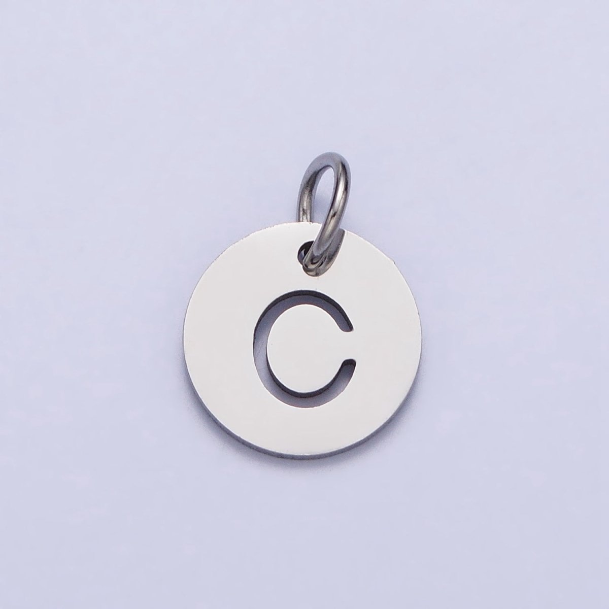 Stainless Steel Round Initial Alphabet Personalized Mini Add-On Charm in Silver | A-416-A-428