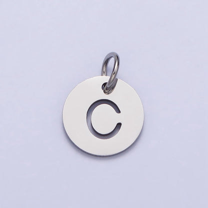 Stainless Steel Round Initial Alphabet Personalized Mini Add-On Charm in Silver | A-416-A-428