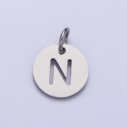 Stainless Steel Round Initial Alphabet Personalized Mini Add-On Charm in Silver | A-416-A-428