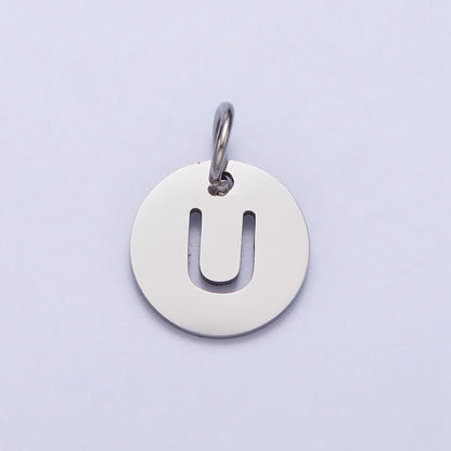 Stainless Steel Round Initial Alphabet Personalized Mini Add-On Charm in Silver | A-416-A-428