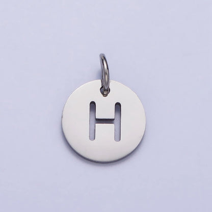 Stainless Steel Round Initial Alphabet Personalized Mini Add-On Charm in Silver | A-416-A-428