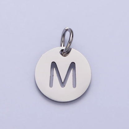 Stainless Steel Round Initial Alphabet Personalized Mini Add-On Charm in Silver | A-416-A-428