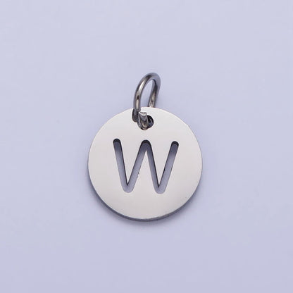 Stainless Steel Round Initial Alphabet Personalized Mini Add-On Charm in Silver | A-416-A-428