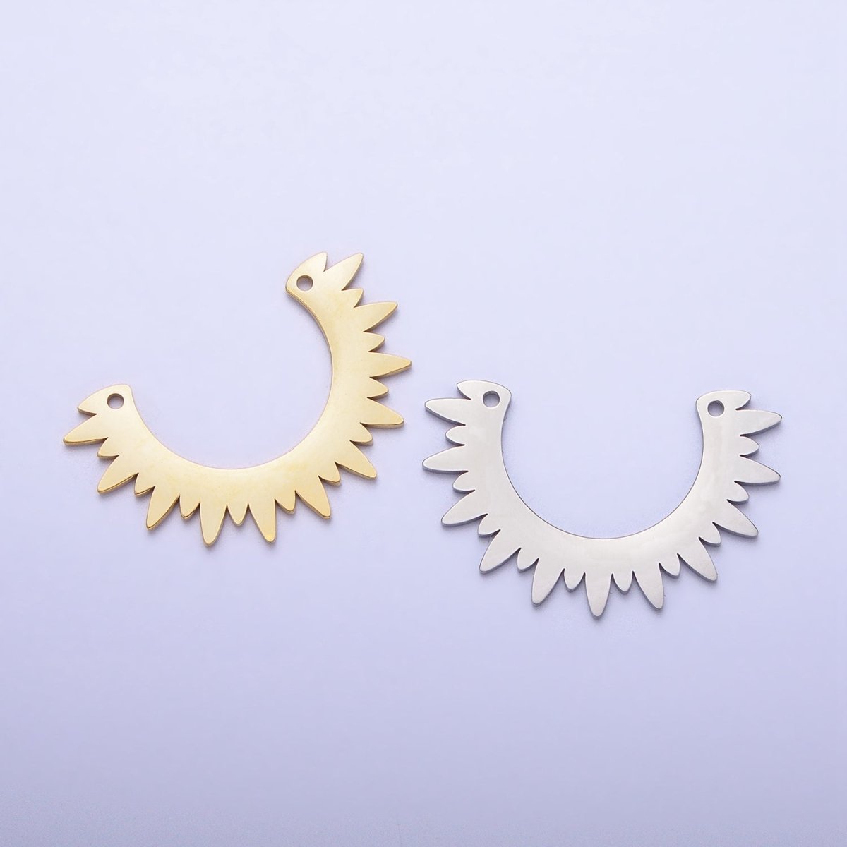 Stainless Steel Rounded Celestial Sun Beam Ray Link Connector in Gold &amp; Silver | P-909
