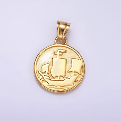 Stainless Steel Sailor Medallion Charms Pirate Coin Pendant in Gold | P1425