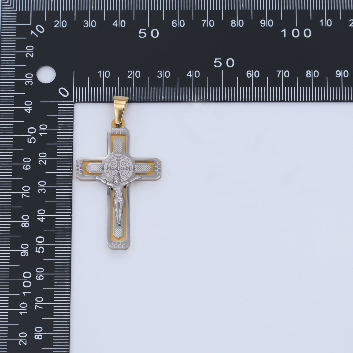 Stainless Steel Saint Benedict Jesus Crucifix Cross Mixed Metal Pendant | P969
