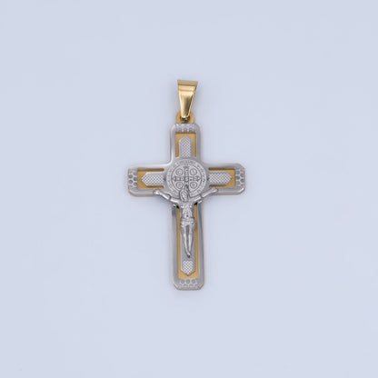 Stainless Steel Saint Benedict Jesus Crucifix Cross Mixed Metal Pendant | P969