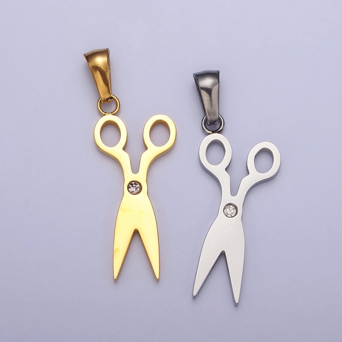 Stainless Steel Scissors Clear CZ Minimalist Pendant in Gold &amp; Silver | P-1078