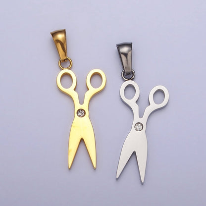 Stainless Steel Scissors Clear CZ Minimalist Pendant in Gold &amp; Silver | P-1078