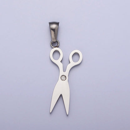 Stainless Steel Scissors Clear CZ Minimalist Pendant in Gold &amp; Silver | P-1078