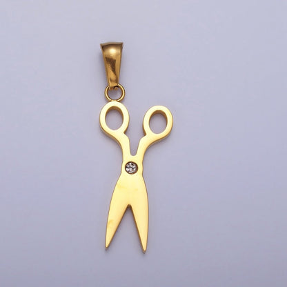 Stainless Steel Scissors Clear CZ Minimalist Pendant in Gold &amp; Silver | P-1078