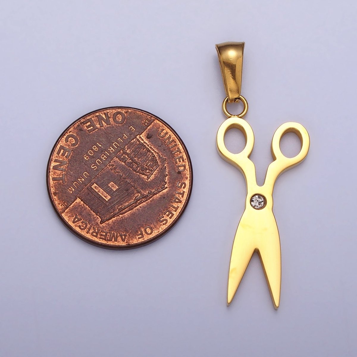 Stainless Steel Scissors Clear CZ Minimalist Pendant in Gold &amp; Silver | P-1078