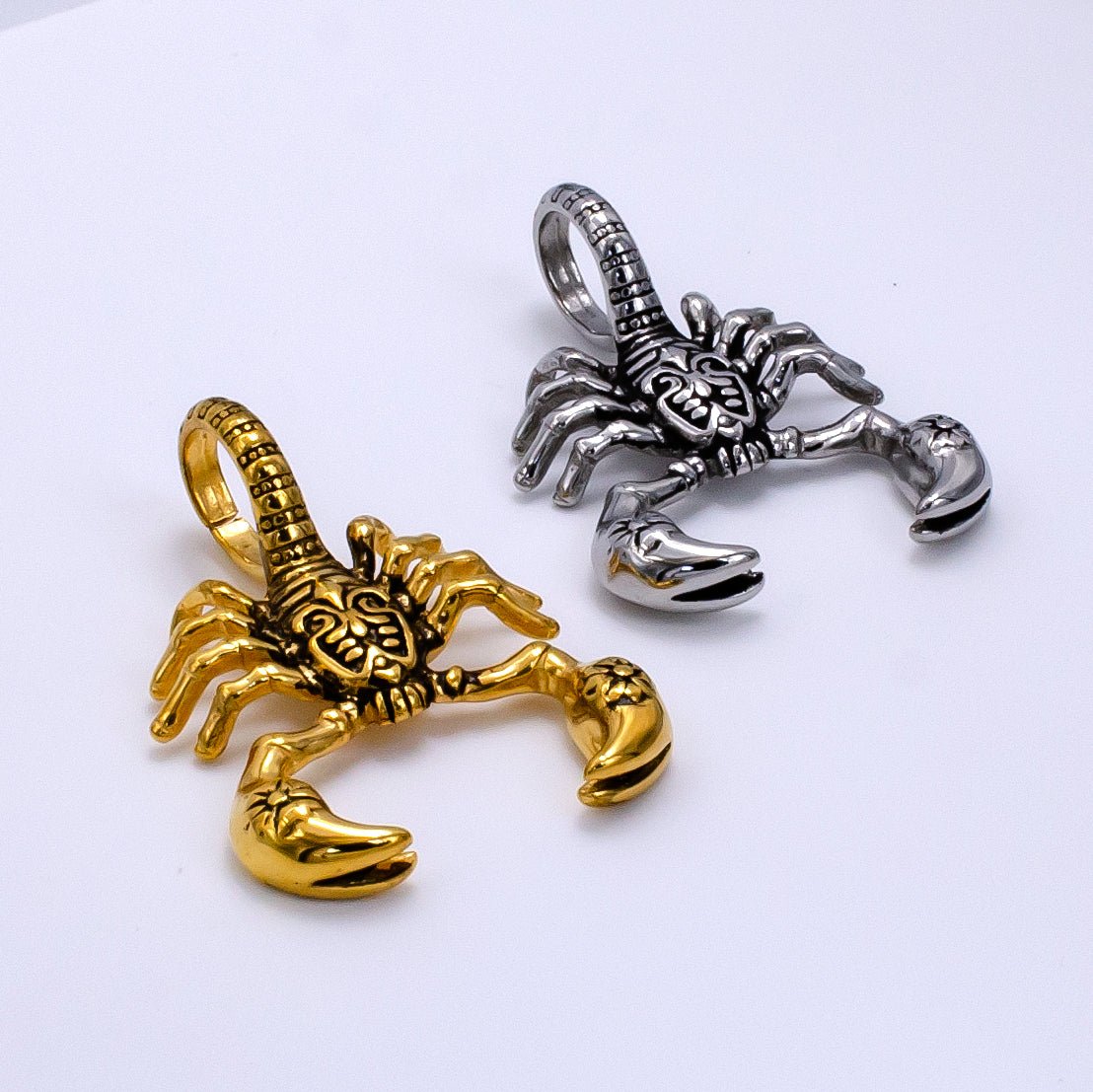 Stainless Steel 49mm Scorpion Insect Pendant in Gold &amp; Oxidized Silver | P1076