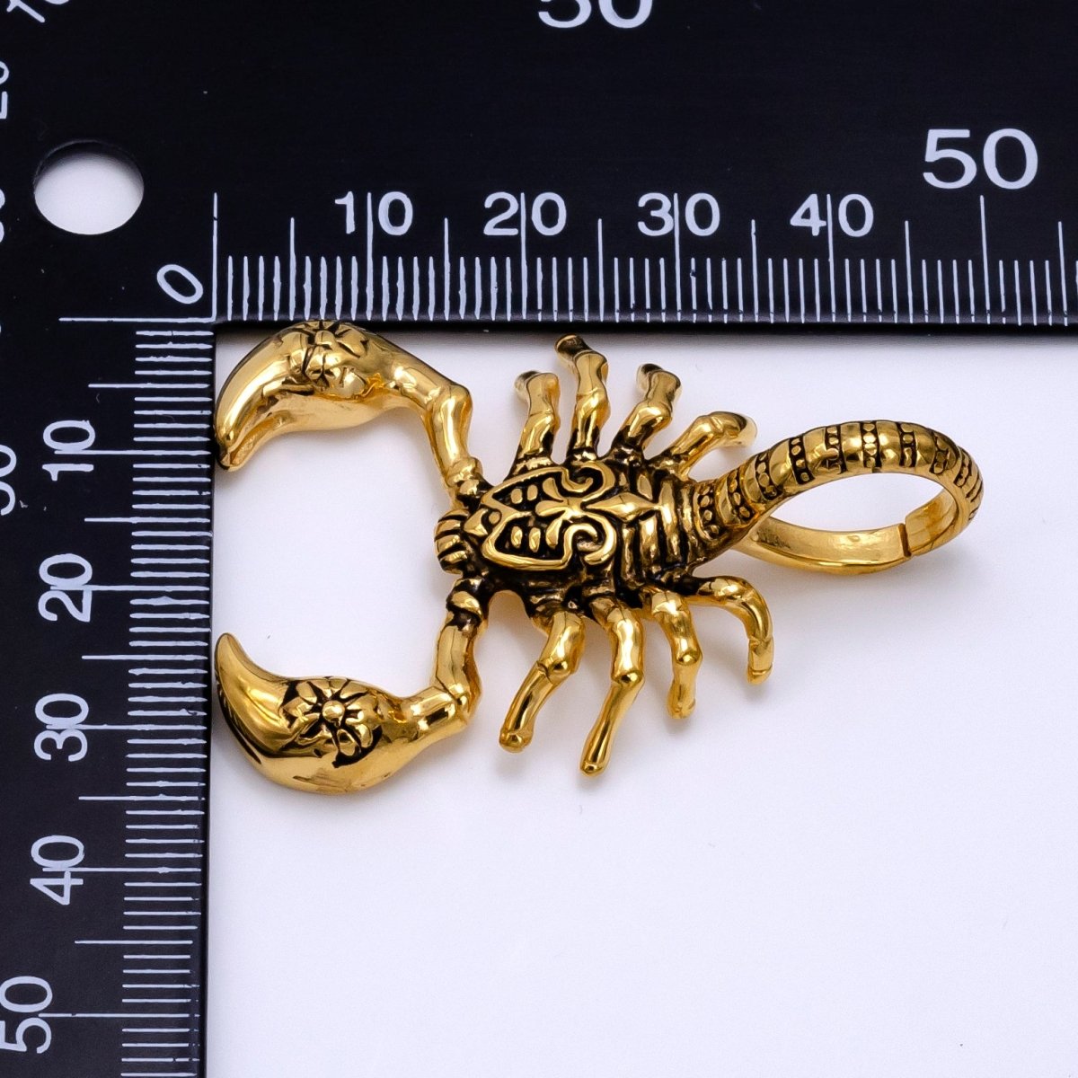 Stainless Steel 49mm Scorpion Insect Pendant in Gold &amp; Oxidized Silver | P1076