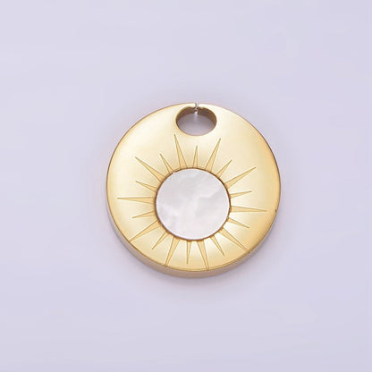 Stainless Steel Shell Pearl Celestial Sun Open Coin Round Charm | P1244
