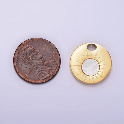 Stainless Steel Shell Pearl Celestial Sun Open Coin Round Charm | P1244