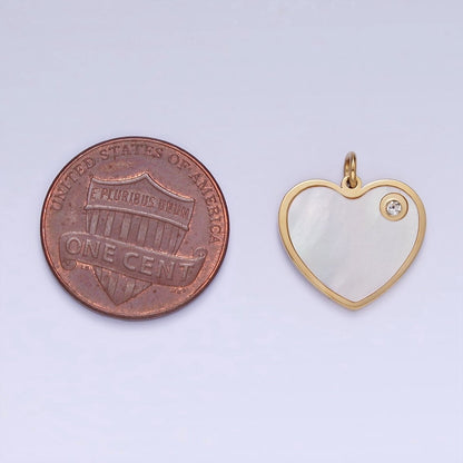Stainless Steel Shell Pearl CZ Heart Charm | P992