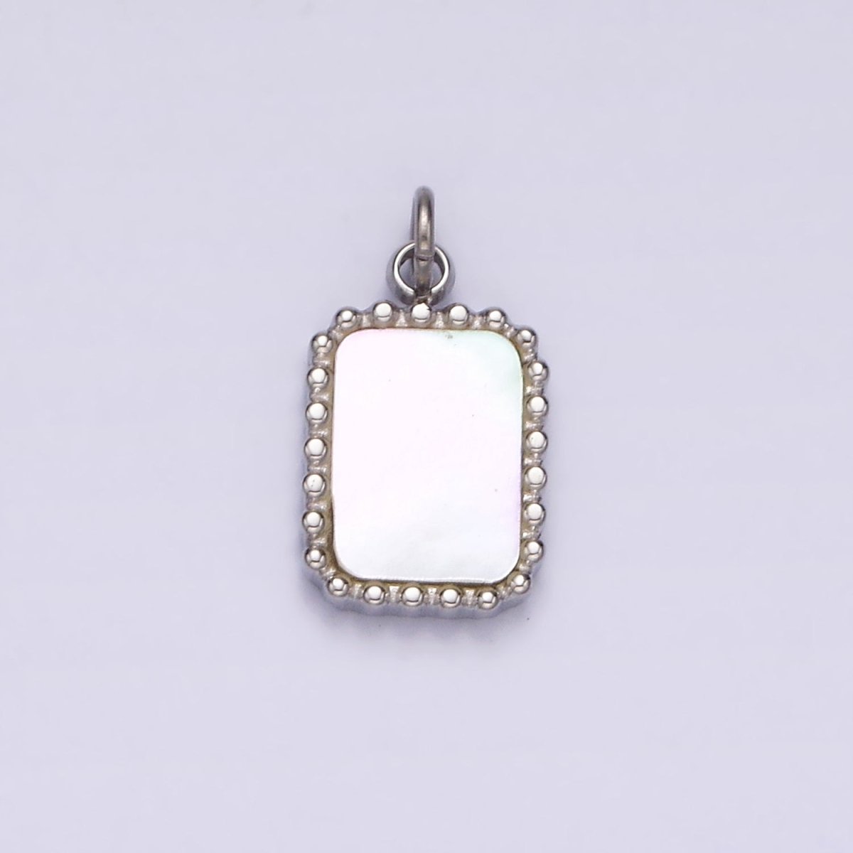 Stainless Steel Shell Pearl Dotted Outline Tag Rectangular Charm in Gold &amp; Silver | P1314