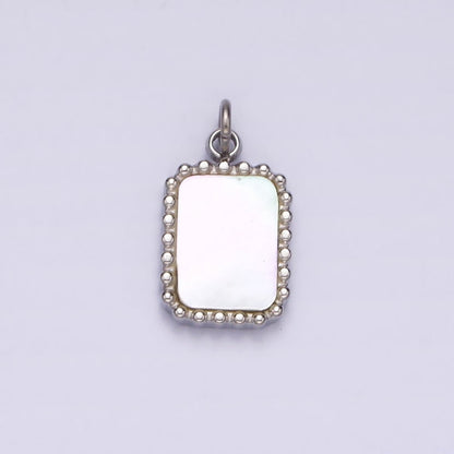 Stainless Steel Shell Pearl Dotted Outline Tag Rectangular Charm in Gold &amp; Silver | P1314