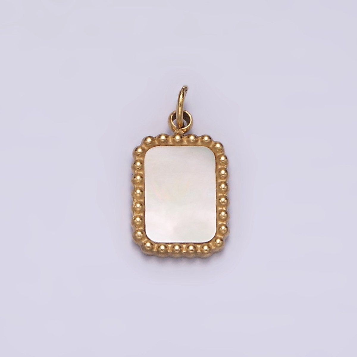 Stainless Steel Shell Pearl Dotted Outline Tag Rectangular Charm in Gold &amp; Silver | P1314