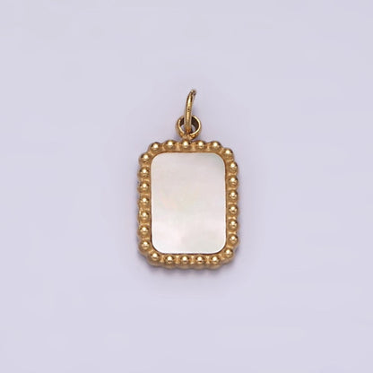 Stainless Steel Shell Pearl Dotted Outline Tag Rectangular Charm in Gold &amp; Silver | P1314