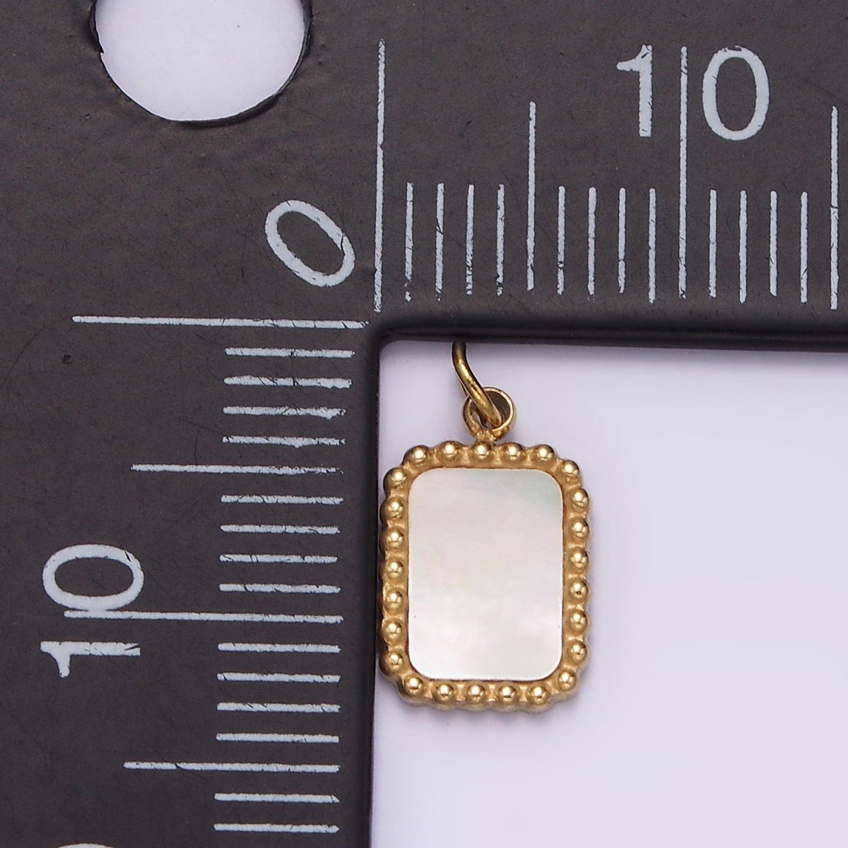 Stainless Steel Shell Pearl Dotted Outline Tag Rectangular Charm in Gold &amp; Silver | P1314