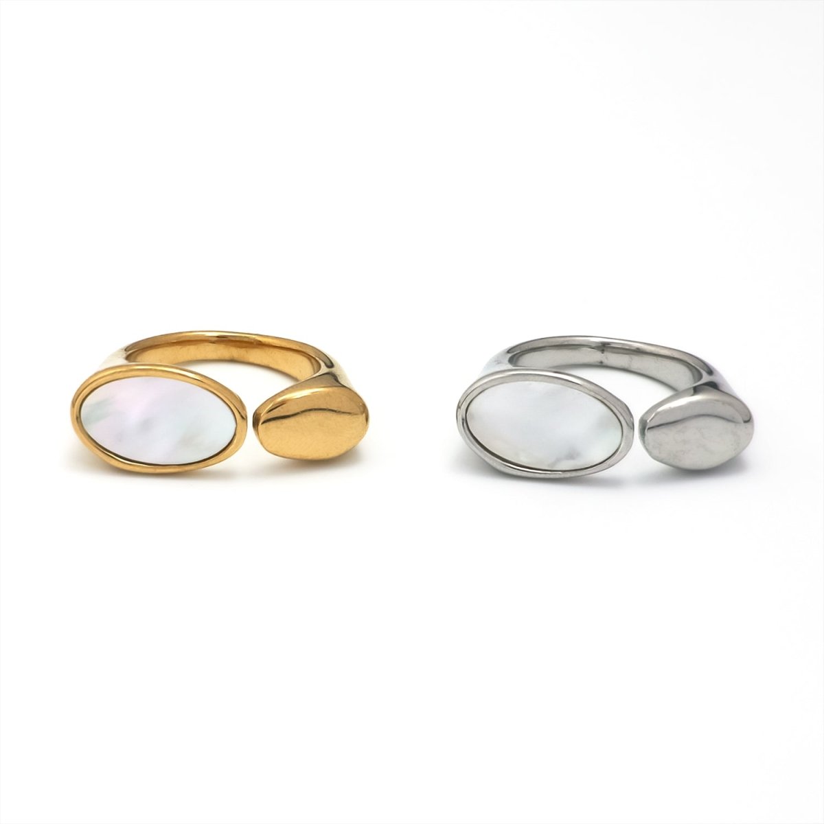 Stainless Steel Shell Pearl Geometric Oval Wrap Ring in Gold &amp; Silver | RINGS-00259