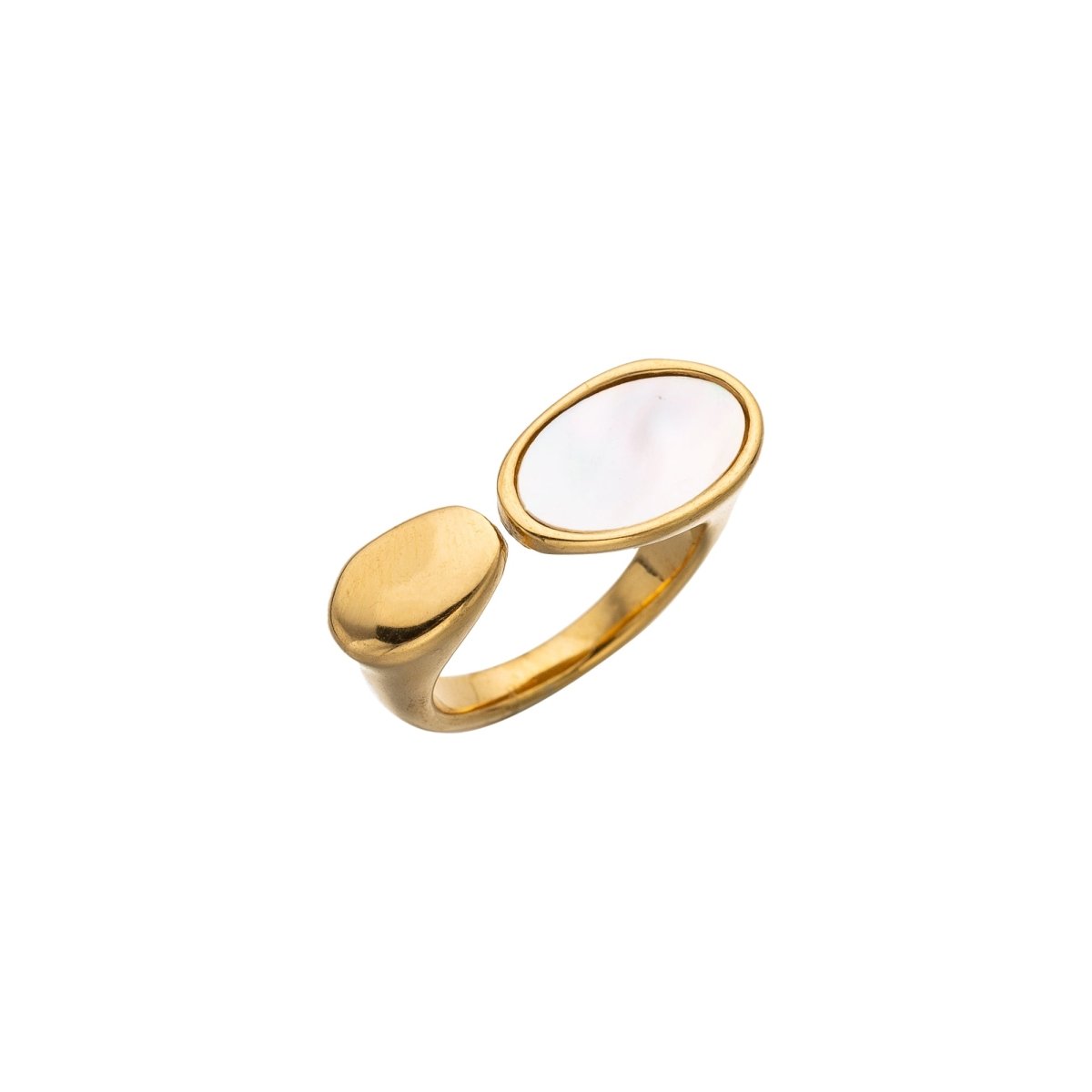 Stainless Steel Shell Pearl Geometric Oval Wrap Ring in Gold &amp; Silver | RINGS-00259