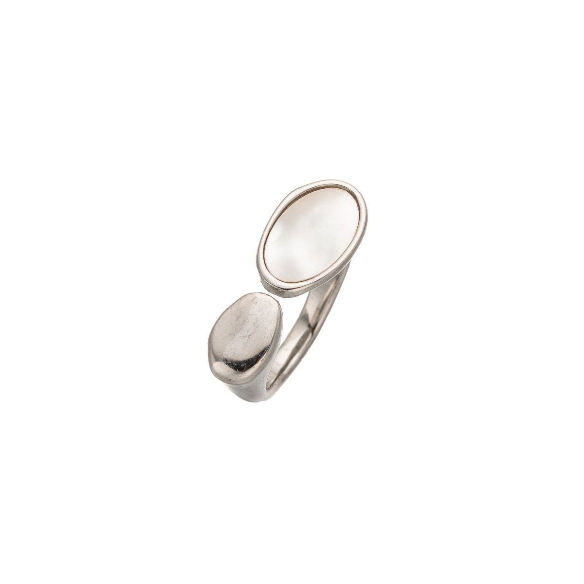 Stainless Steel Shell Pearl Geometric Oval Wrap Ring in Gold &amp; Silver | RINGS-00259