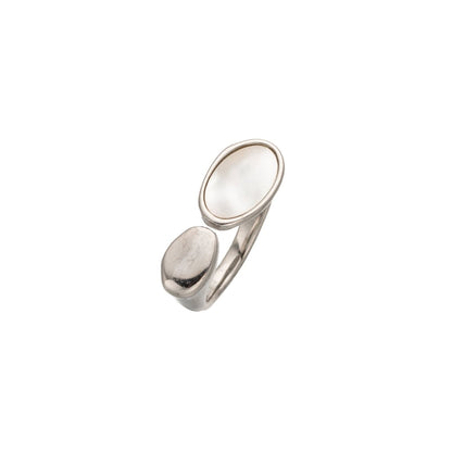 Stainless Steel Shell Pearl Geometric Oval Wrap Ring in Gold &amp; Silver | RINGS-00259