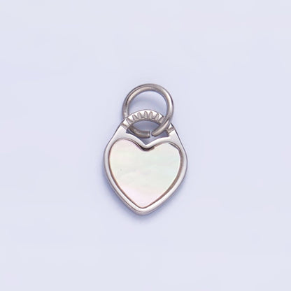 Stainless Steel Shell Pearl Heart Padlock Silver Charm | P644