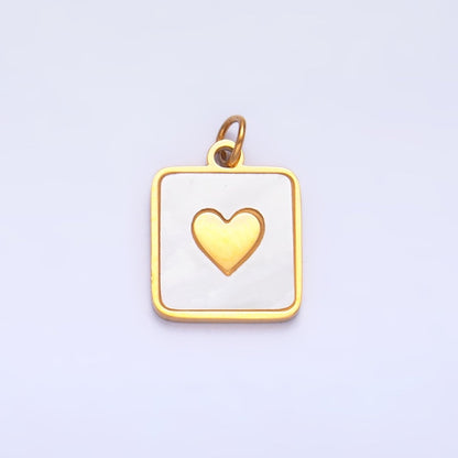 Stainless Steel Shell Pearl Heart Square Charm | P643