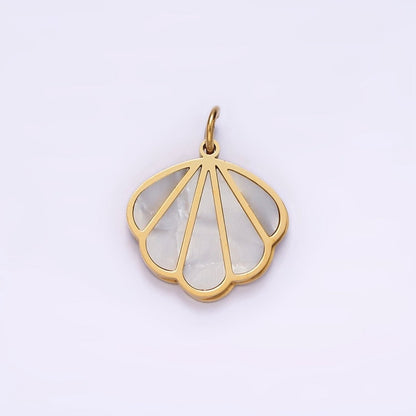 Stainless Steel Shell Pearl Ocean Clam Shell Charm in Gold &amp; Silver | P1275