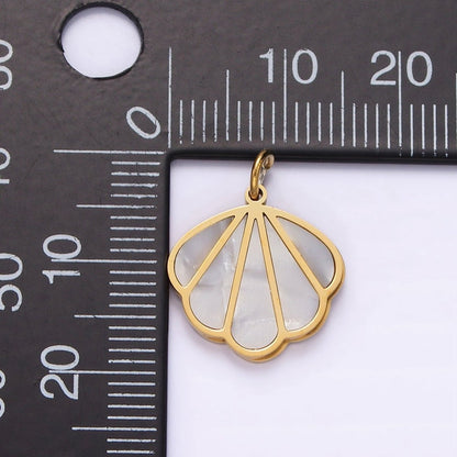 Stainless Steel Shell Pearl Ocean Clam Shell Charm in Gold &amp; Silver | P1275