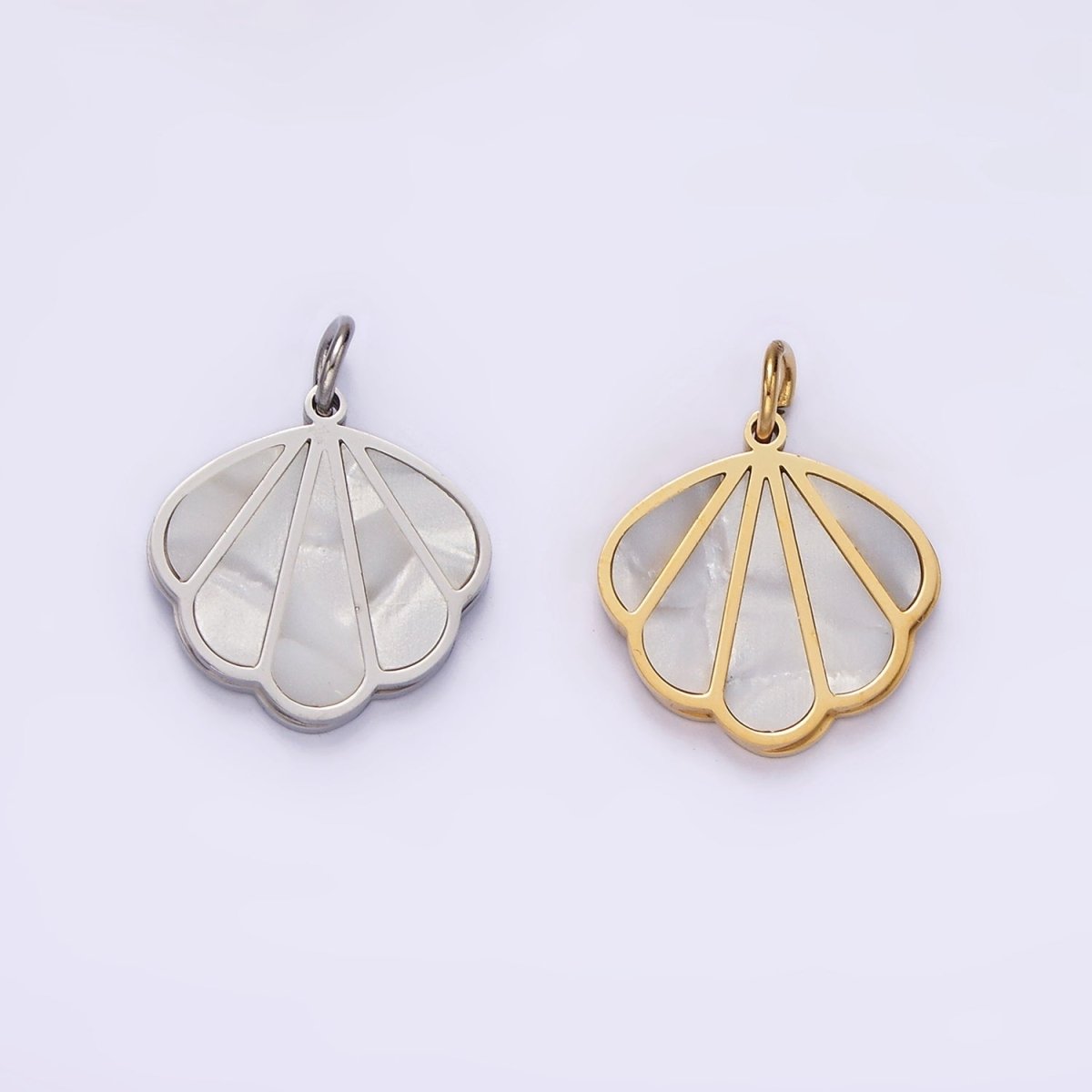 Stainless Steel Shell Pearl Ocean Clam Shell Charm in Gold &amp; Silver | P1275