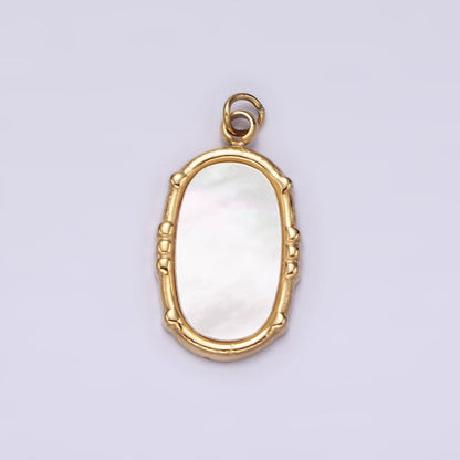 Stainless Steel Shell Pearl Oval Dot Bezel Charm in Gold &amp; Silver | P1318