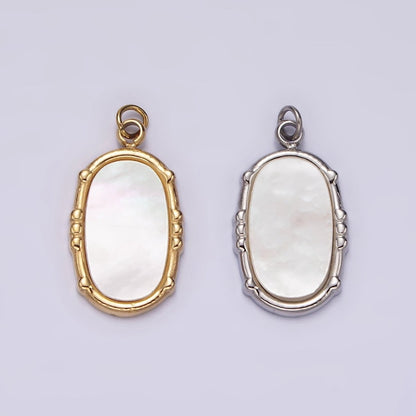 Stainless Steel Shell Pearl Oval Dot Bezel Charm in Gold &amp; Silver | P1318