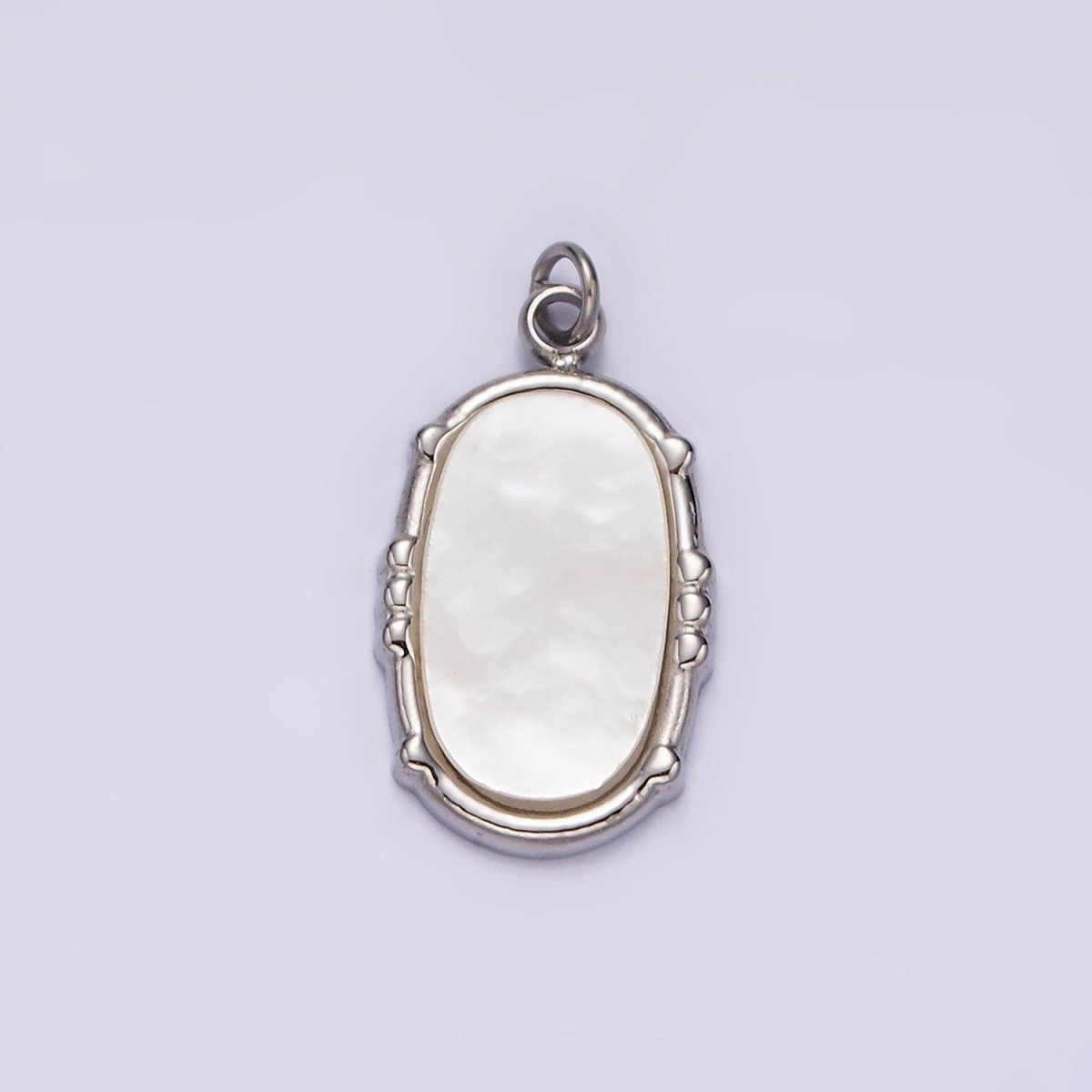Stainless Steel Shell Pearl Oval Dot Bezel Charm in Gold &amp; Silver | P1318